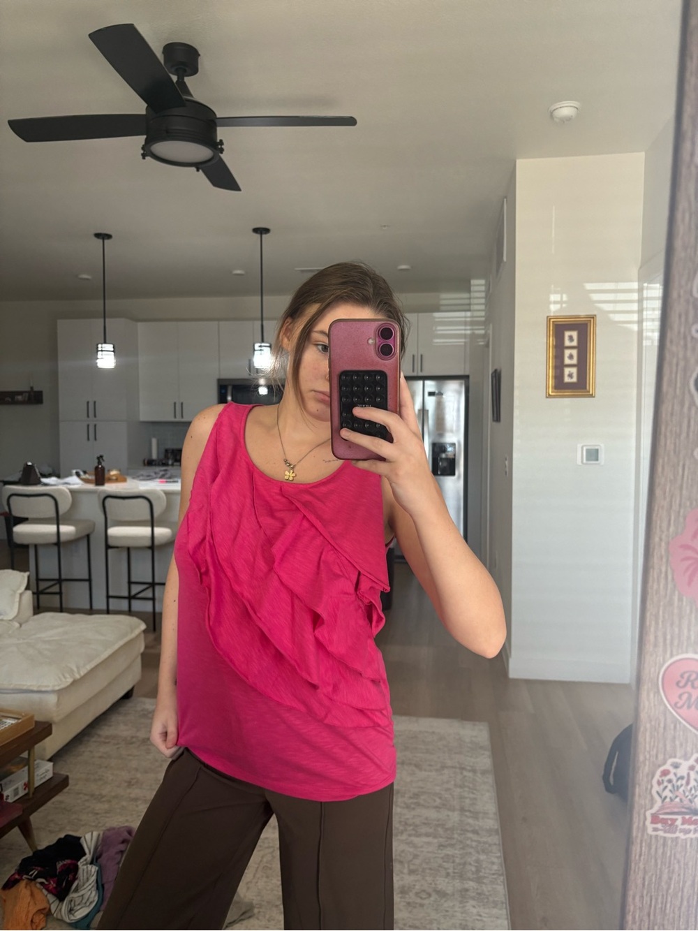 Rafaella Hot Pink Ruffle Sleeveless Tank